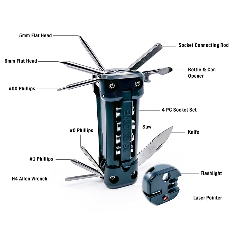 16-In-1 Multi-Tool | With LED Flashlight & Laser Pointer