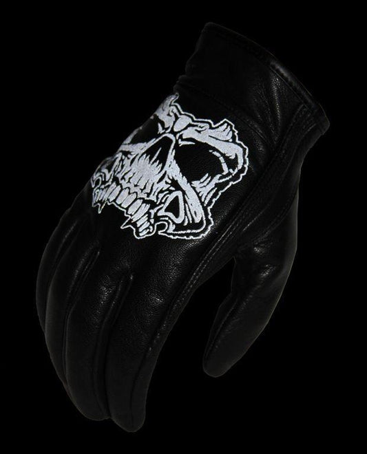 Men's Leather Motorcycle Gloves - Reflective Skull