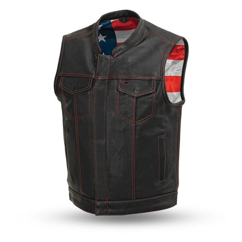 Born Free Motorcycle Leather Club Vest (Red Stitch)