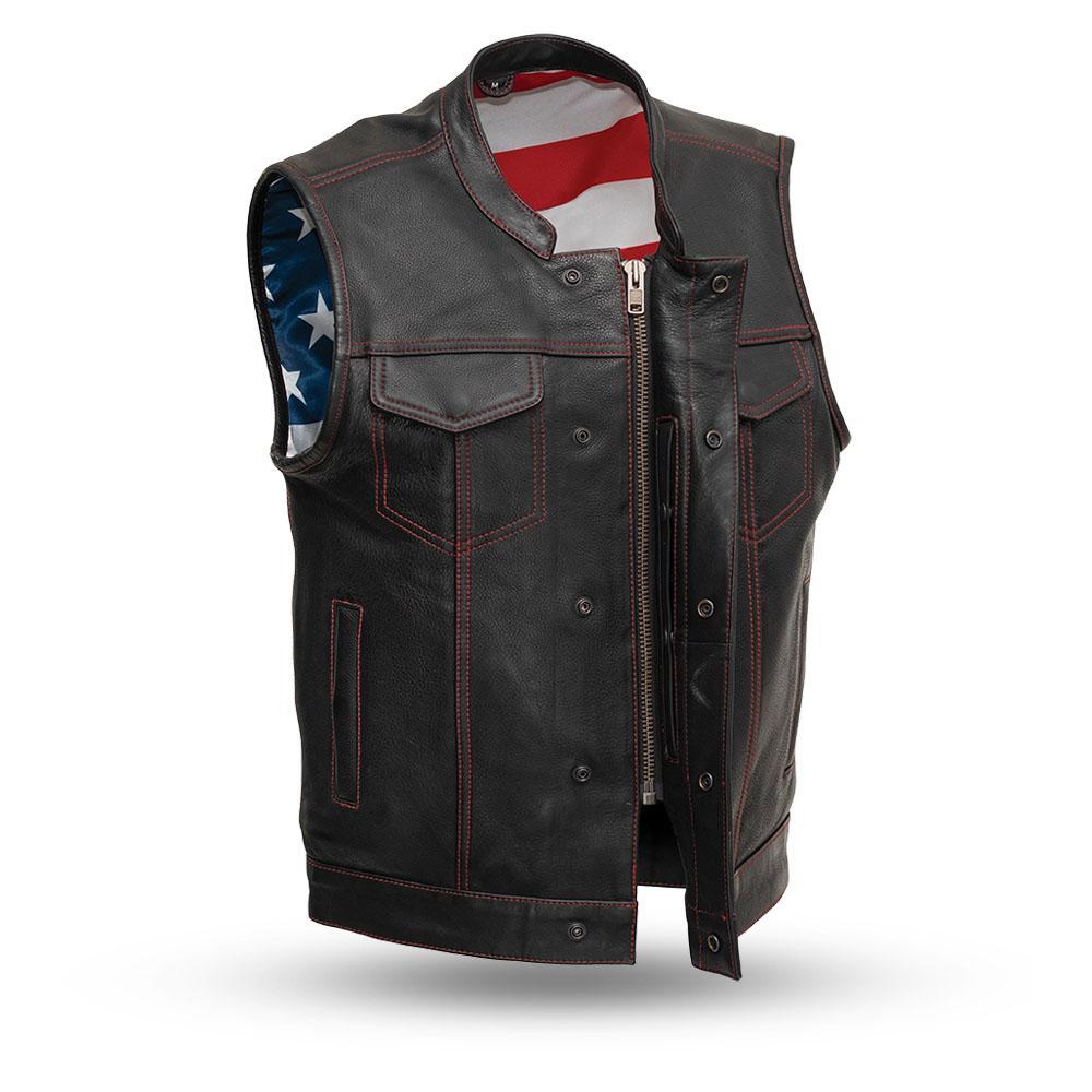 Born Free Motorcycle Leather Club Vest (Red Stitch)