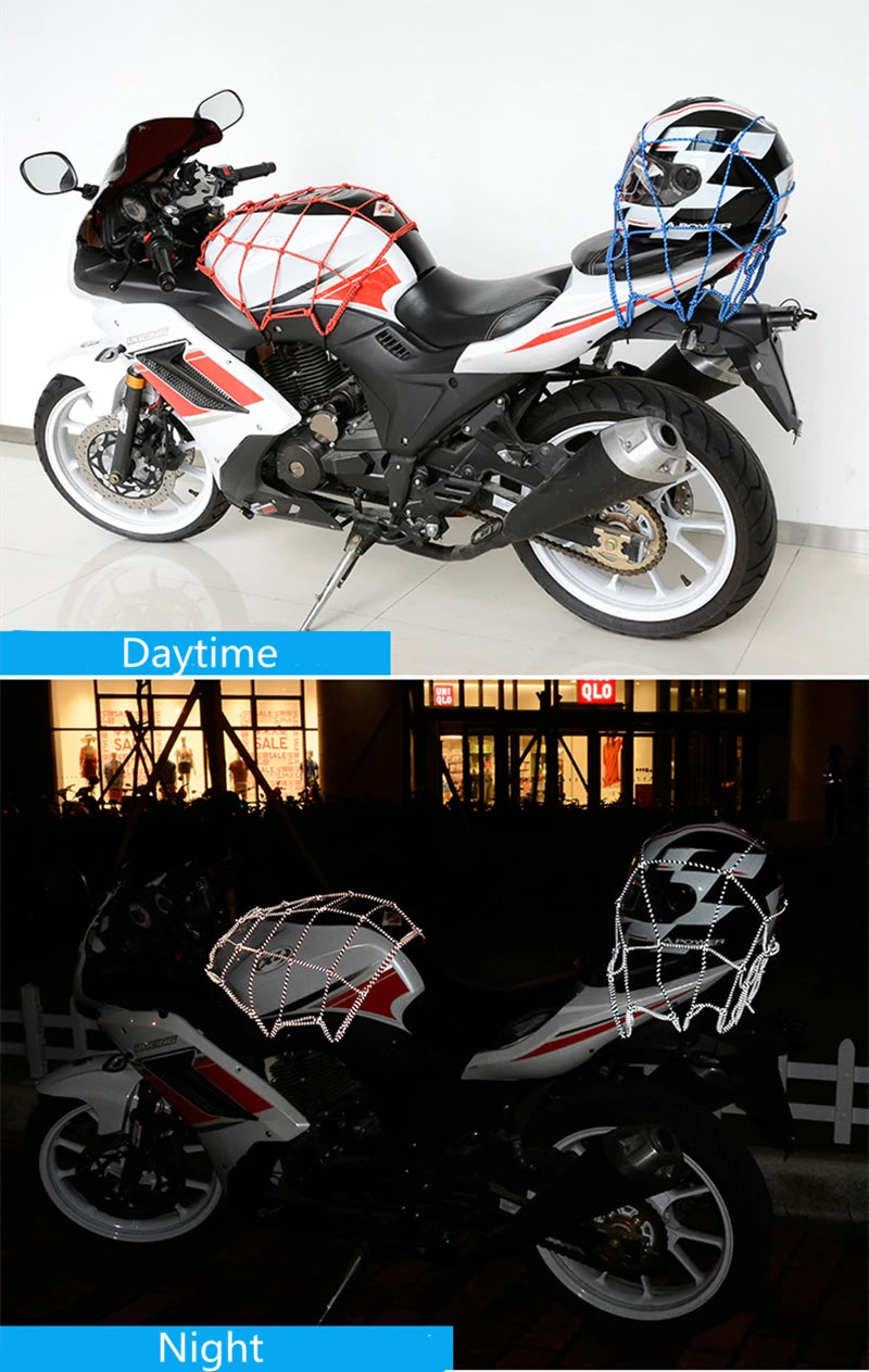 New Reflective Moto Helmet Mesh Net Motorcycle Luggage Net Protective