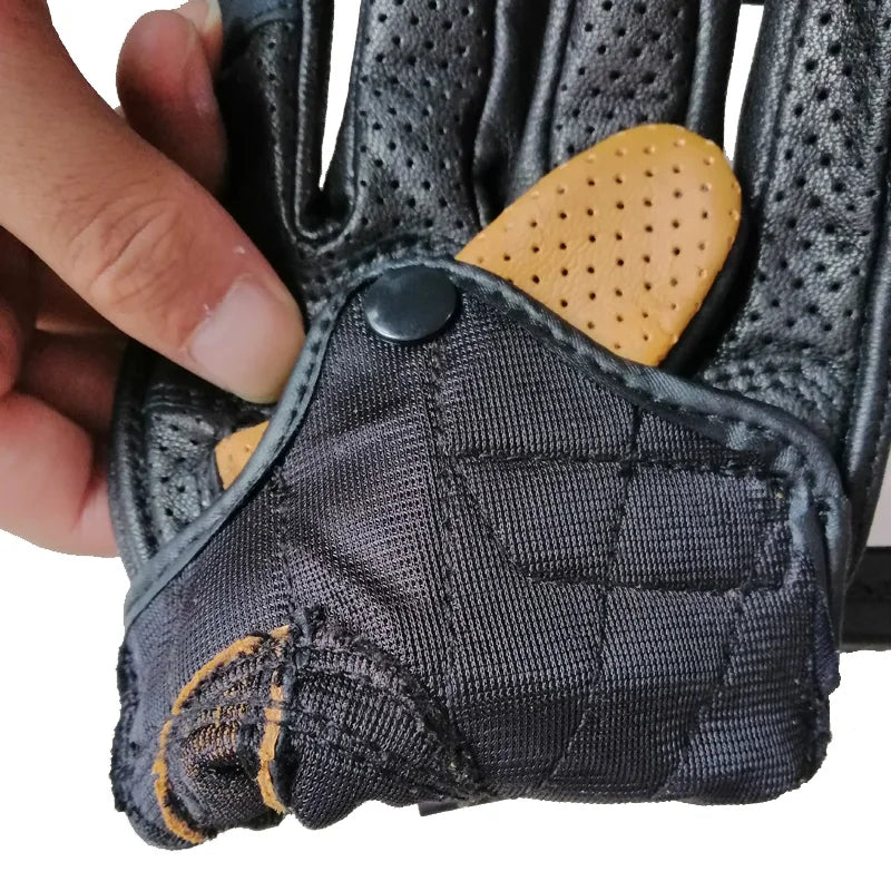 Retro Pursuit Perforated Real Leather Motorcycle Gloves Moto Windproof