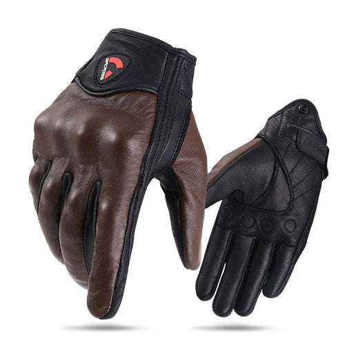 Retro Pursuit Perforated Real Leather Motorcycle Gloves Moto Windproof