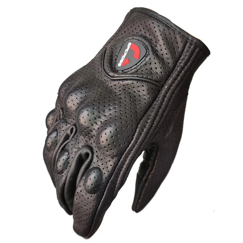 Retro Pursuit Perforated Real Leather Motorcycle Gloves Moto Windproof