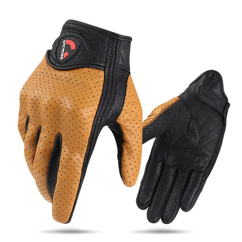 Retro Pursuit Perforated Real Leather Motorcycle Gloves Moto Windproof