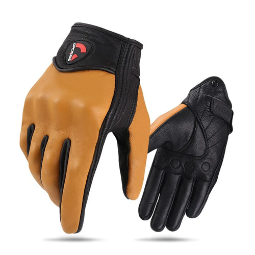 Retro Pursuit Perforated Real Leather Motorcycle Gloves Moto Windproof