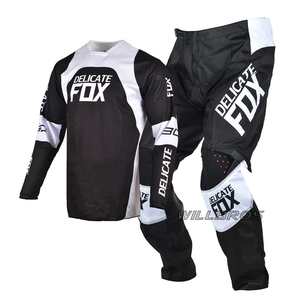 Delicate Fox Offroad MX Racing Motocross Black Jersey and Pants Combo