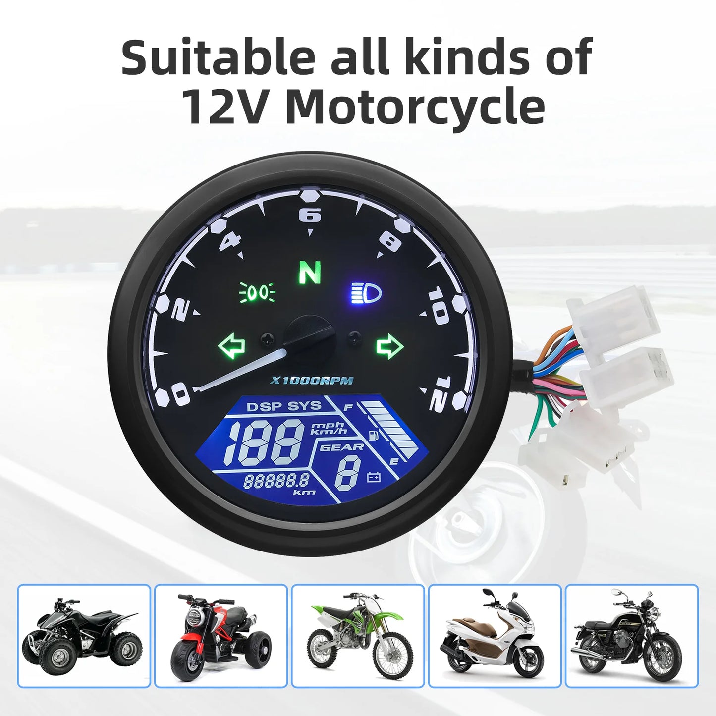 Universal Motorcycle Meter Speedometer Digital Odometer with Gear