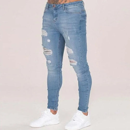 Biker Jeans Men's Distressed Stretch Ripped Biker Jeans Men Hip Hop