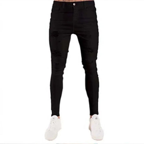 Biker Jeans Men's Distressed Stretch Ripped Biker Jeans Men Hip Hop