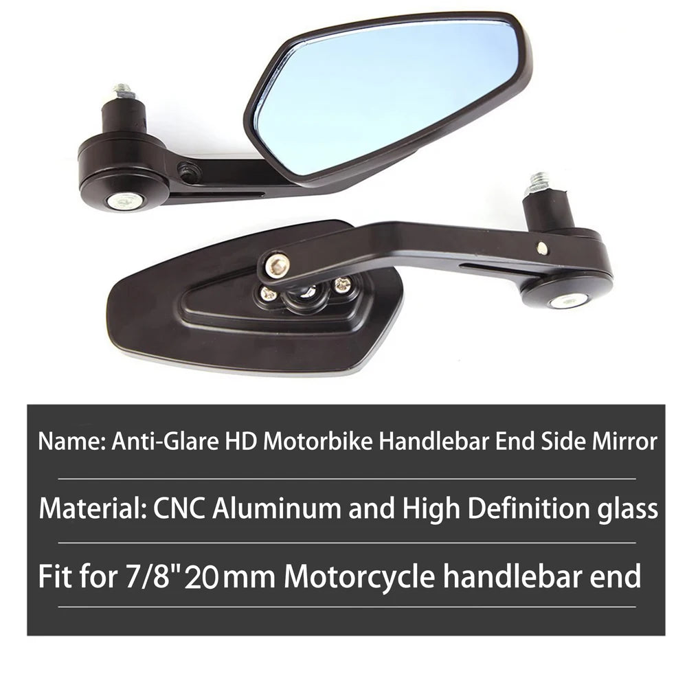 2x 7/8" 20mm Motorcycle Rear View Mirrors Anti-Glare HD Motorbike