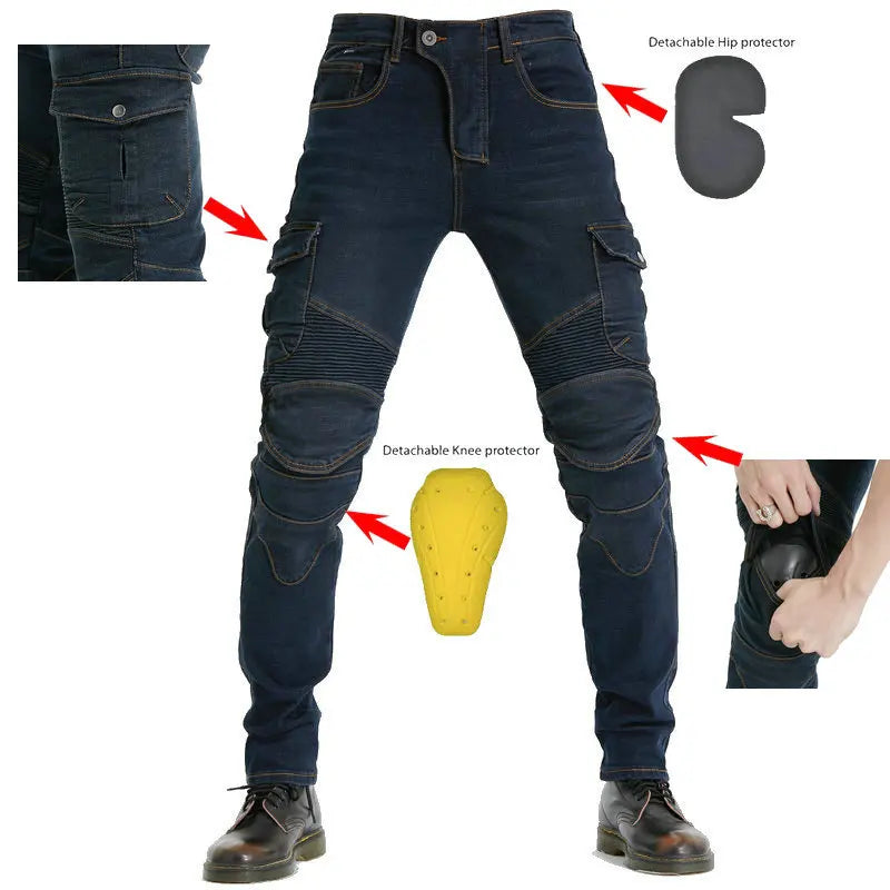 Motorcycle Denim Pants Men Classic Elasticity Free Protective Gear