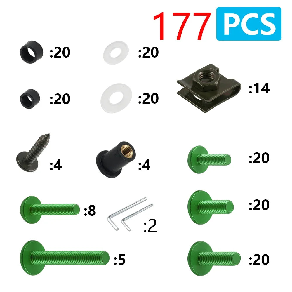 177pcs Fairing Bolts Motorcycle Screws Body Screws Nuts For kawasaki