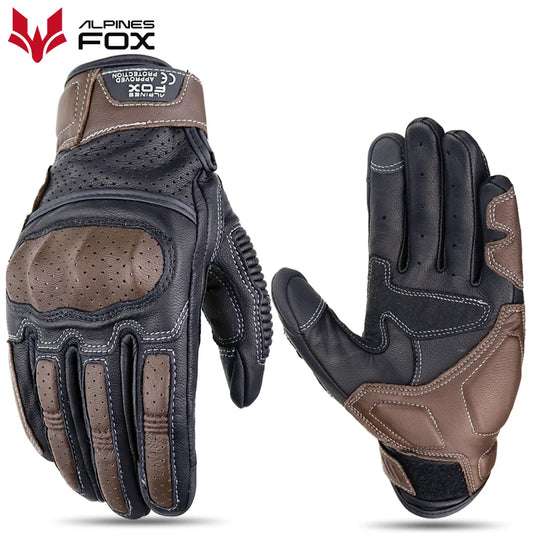 Brown Vintage Leather Motorcycle Gloves Men CE Certification Motorbike