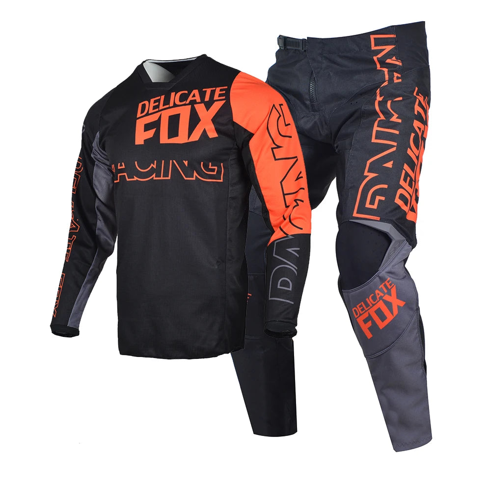 Delicate Fox Offroad MX Racing Motocross Black Jersey and Pants Combo