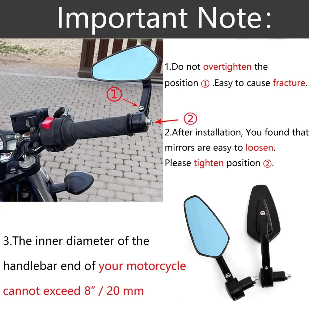 2x 7/8" 20mm Motorcycle Rear View Mirrors Anti-Glare HD Motorbike