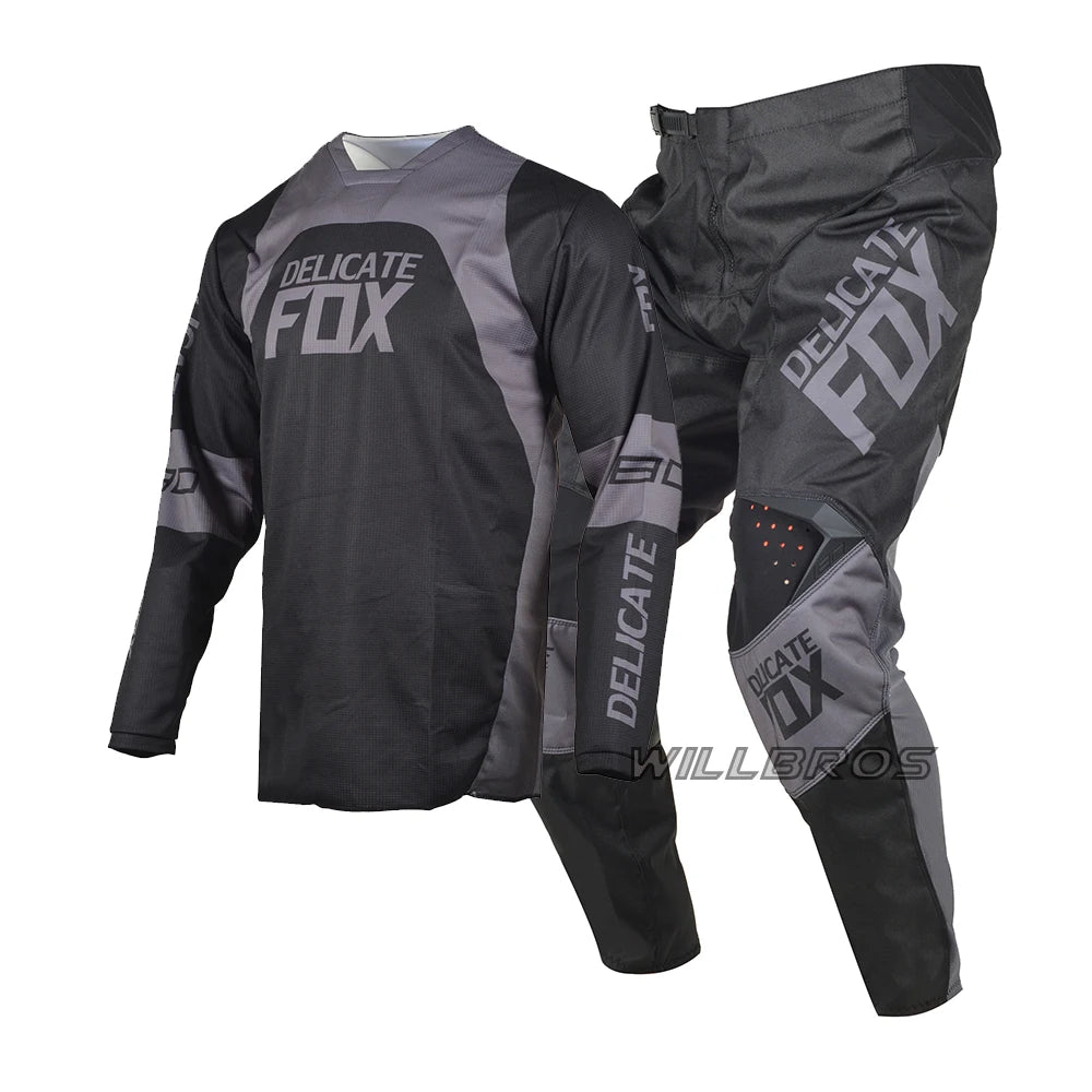 Delicate Fox Offroad MX Racing Motocross Black Jersey and Pants Combo