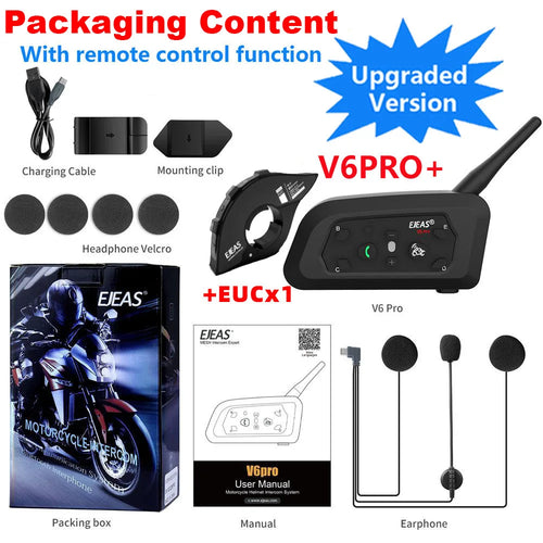 EJEAS V6 PRO + Motorcycle Helmet Intercom Bluetooth Headset 800M