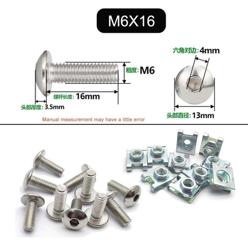 10 Set Plastic Cover Silver Stainless Steel Screw Bolt and U Type