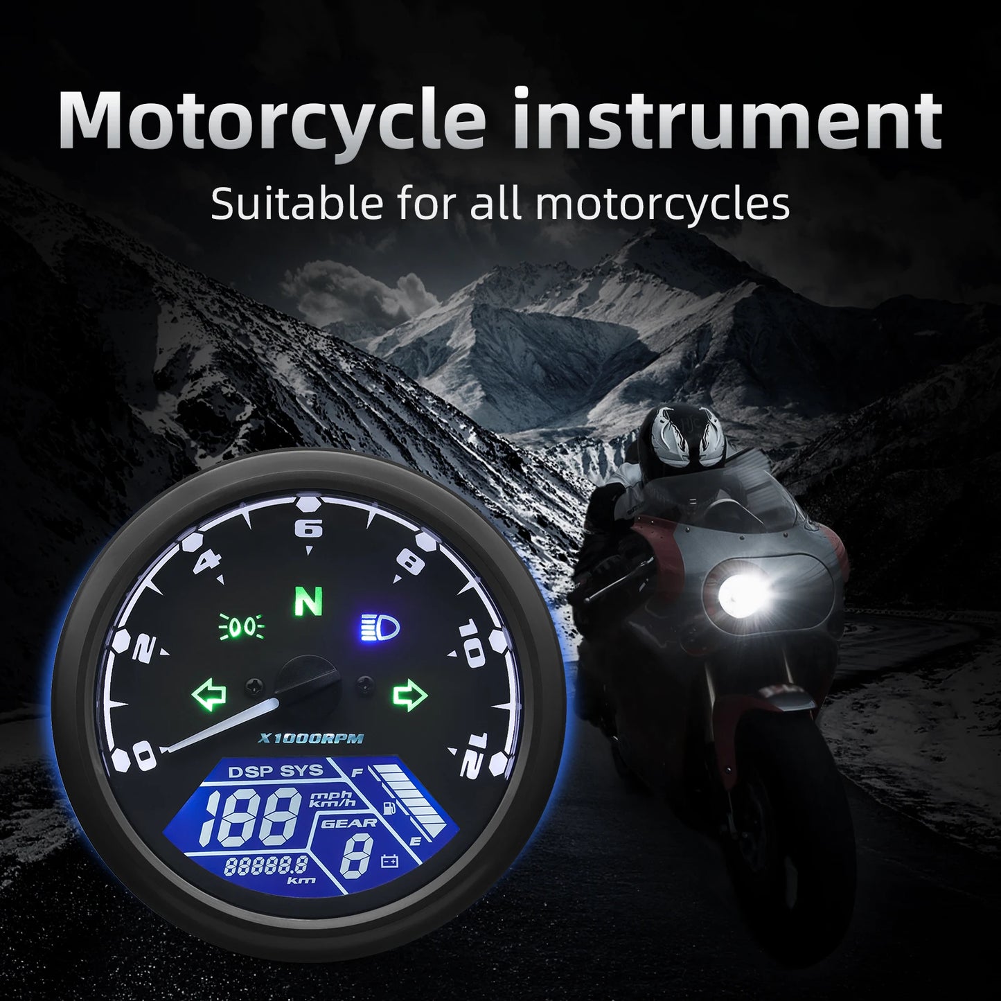 Universal Motorcycle Meter Speedometer Digital Odometer with Gear