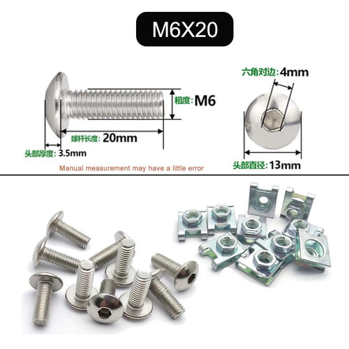 10 Set Plastic Cover Silver Stainless Steel Screw Bolt and U Type