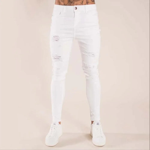 Biker Jeans Men's Distressed Stretch Ripped Biker Jeans Men Hip Hop