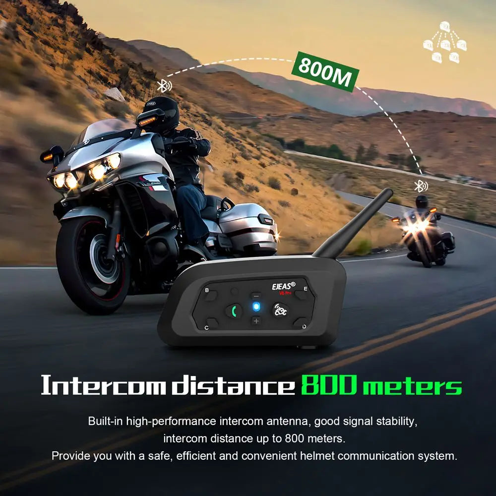 EJEAS V6 PRO + Motorcycle Helmet Intercom Bluetooth Headset 800M