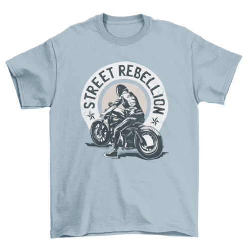 Biker riding motorcycle with quote STREET REBELLION illustration