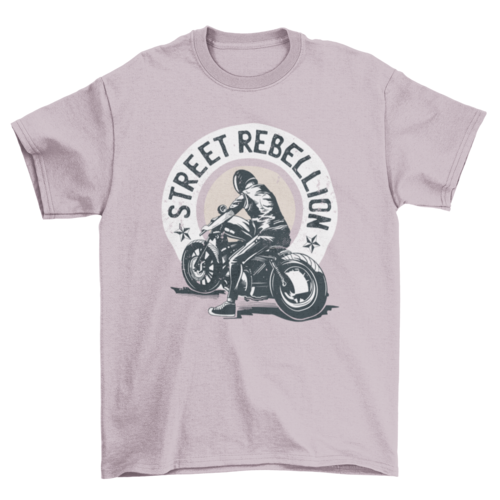 Biker riding motorcycle with quote STREET REBELLION illustration