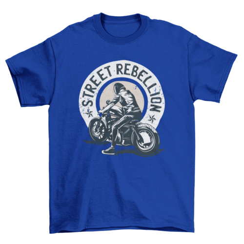 Biker riding motorcycle with quote STREET REBELLION illustration