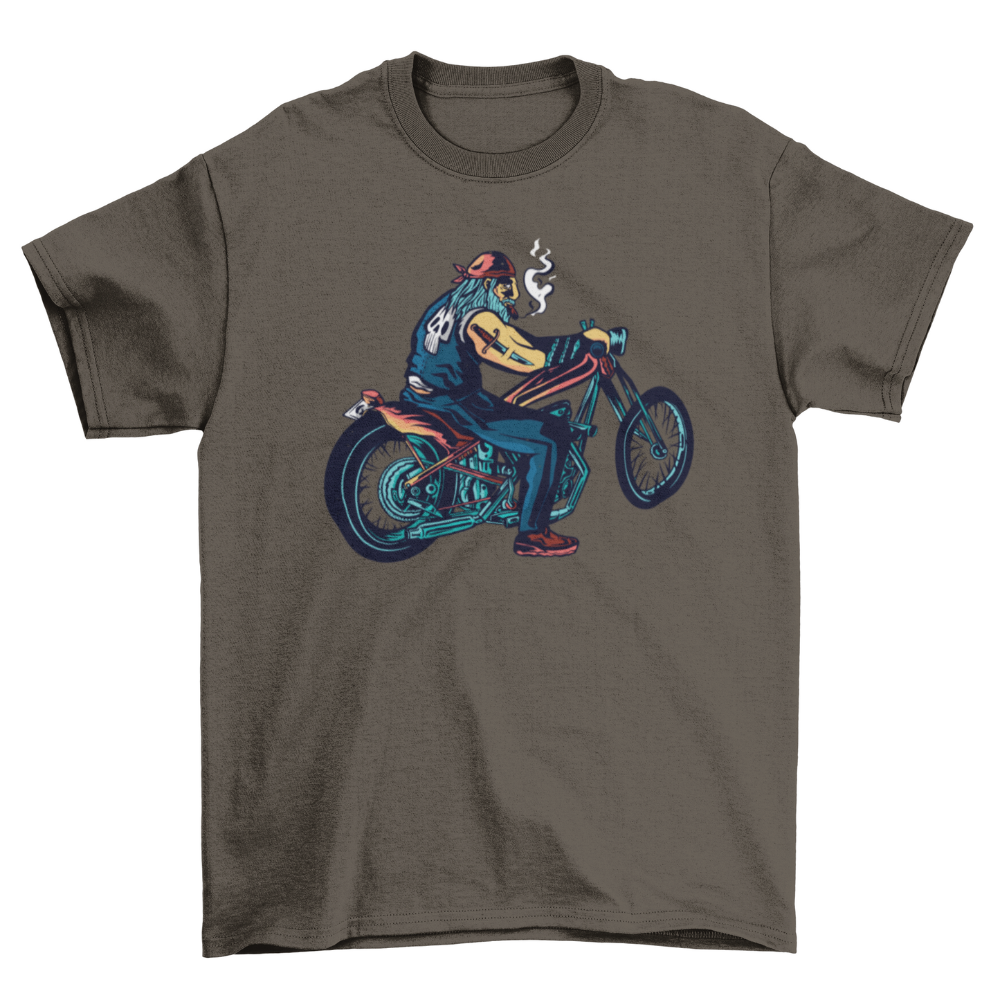 Cool man riding chopper and smoking t-shirt