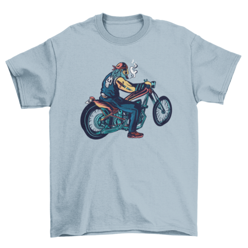 Cool man riding chopper and smoking t-shirt