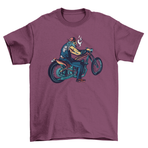 Cool man riding chopper and smoking t-shirt