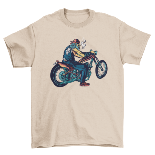 Cool man riding chopper and smoking t-shirt