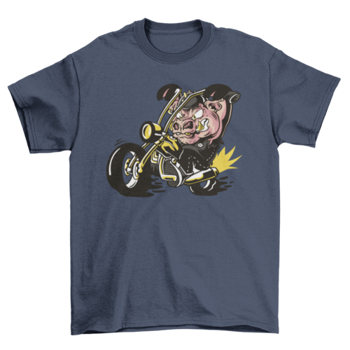 Pig animal in a motorcycle t-shirt