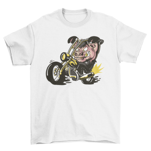 Pig animal in a motorcycle t-shirt