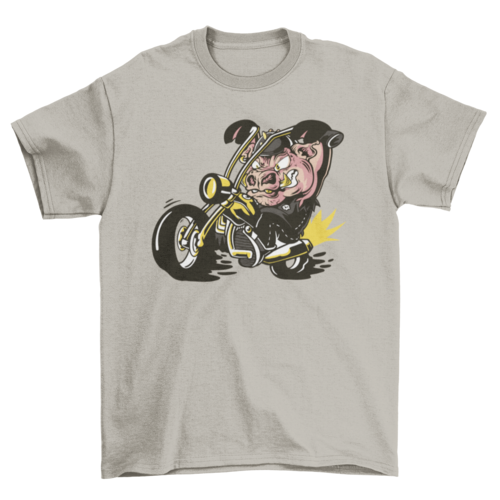 Pig animal in a motorcycle t-shirt