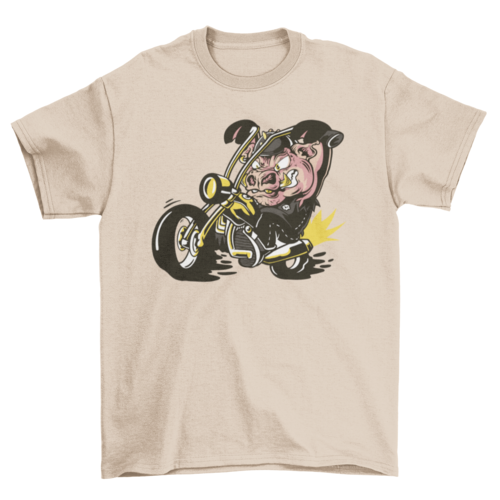 Pig animal in a motorcycle t-shirt