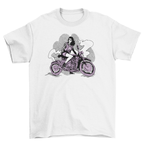 Woman in motorcycle t-shirt