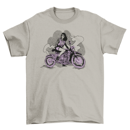 Woman in motorcycle t-shirt