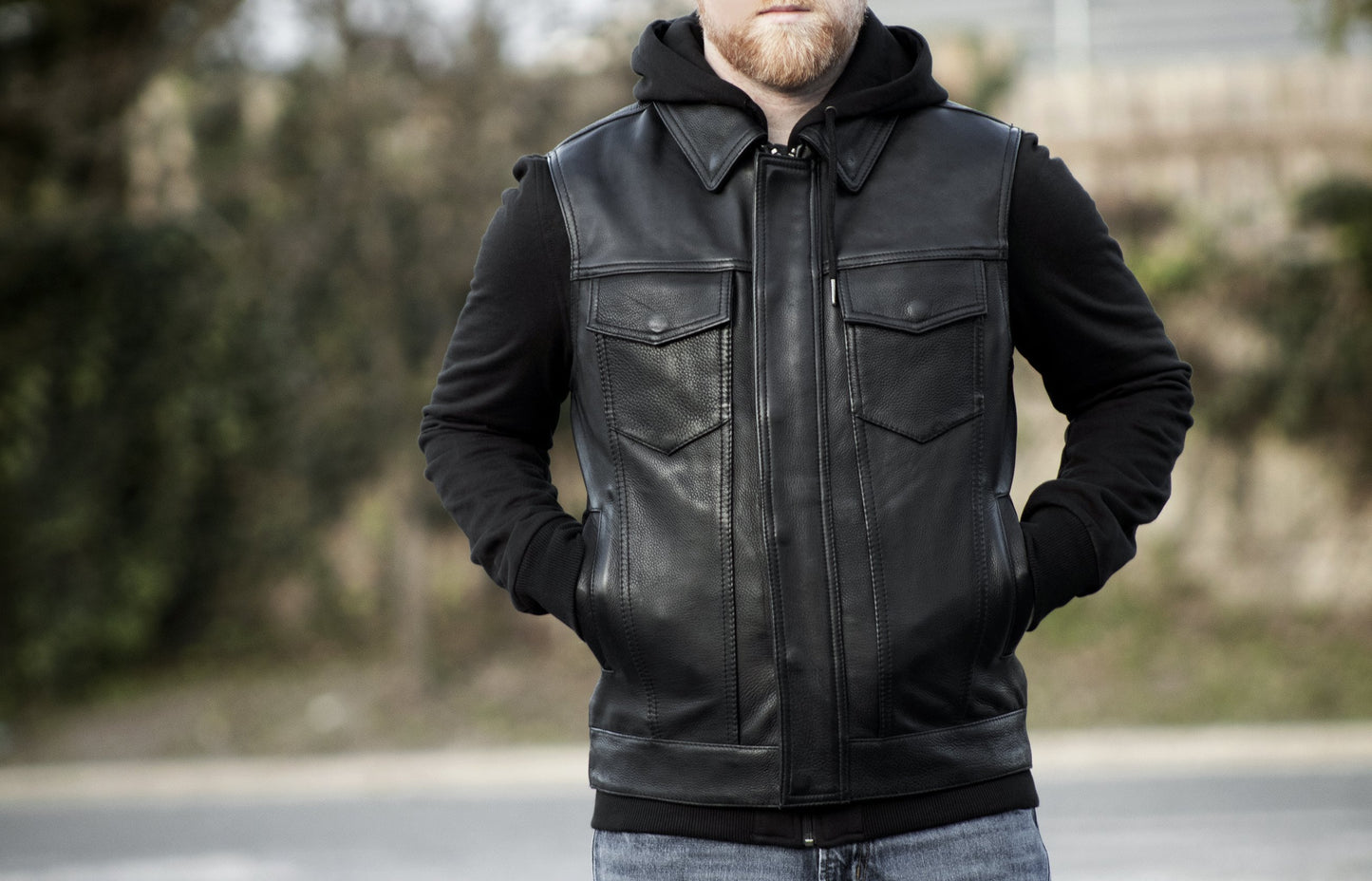 Kent - Men's Motorcycle Leather Vest with Sweatshirt