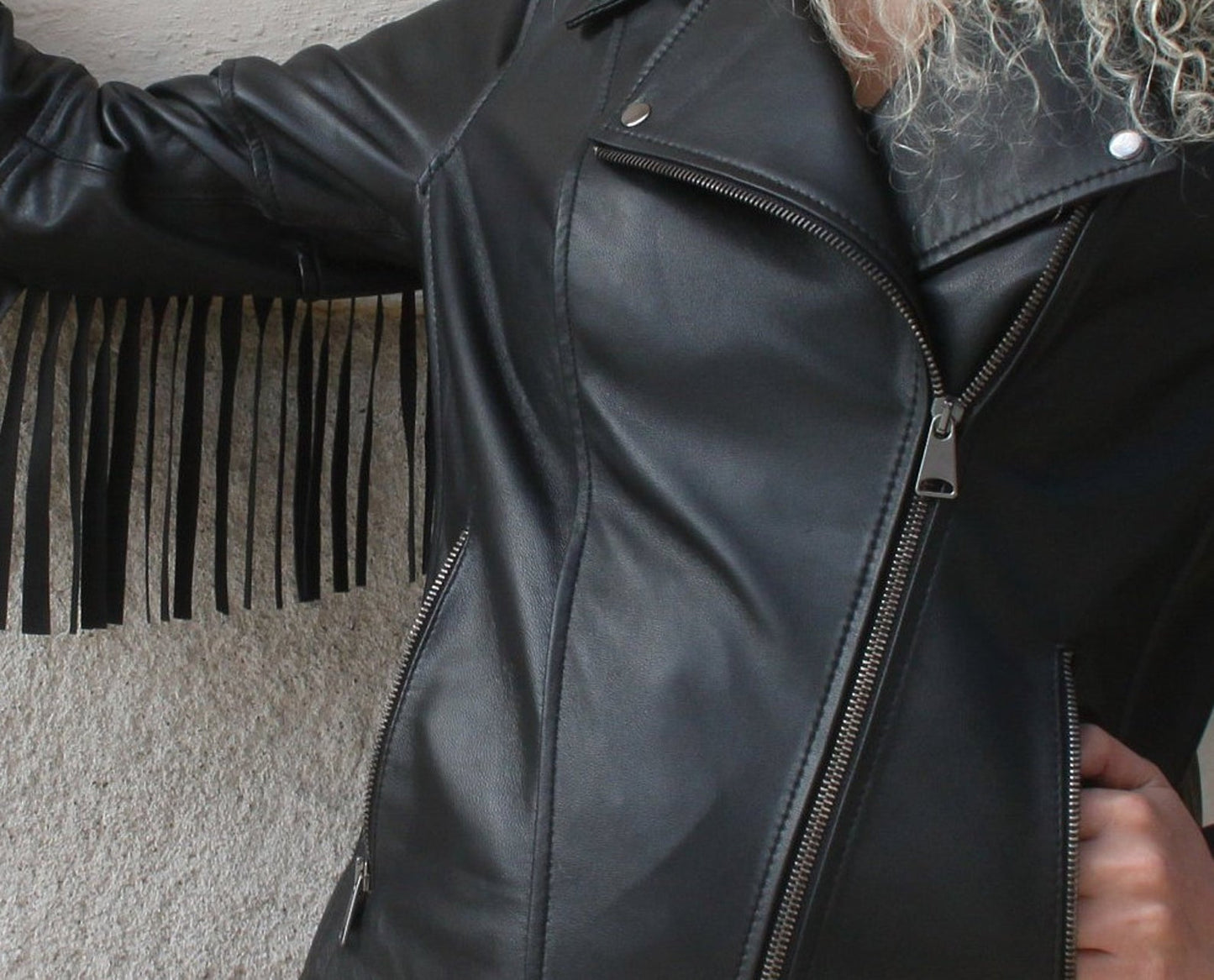 Women's Real Genuine Black Fringe Motorbike Leather Jacket