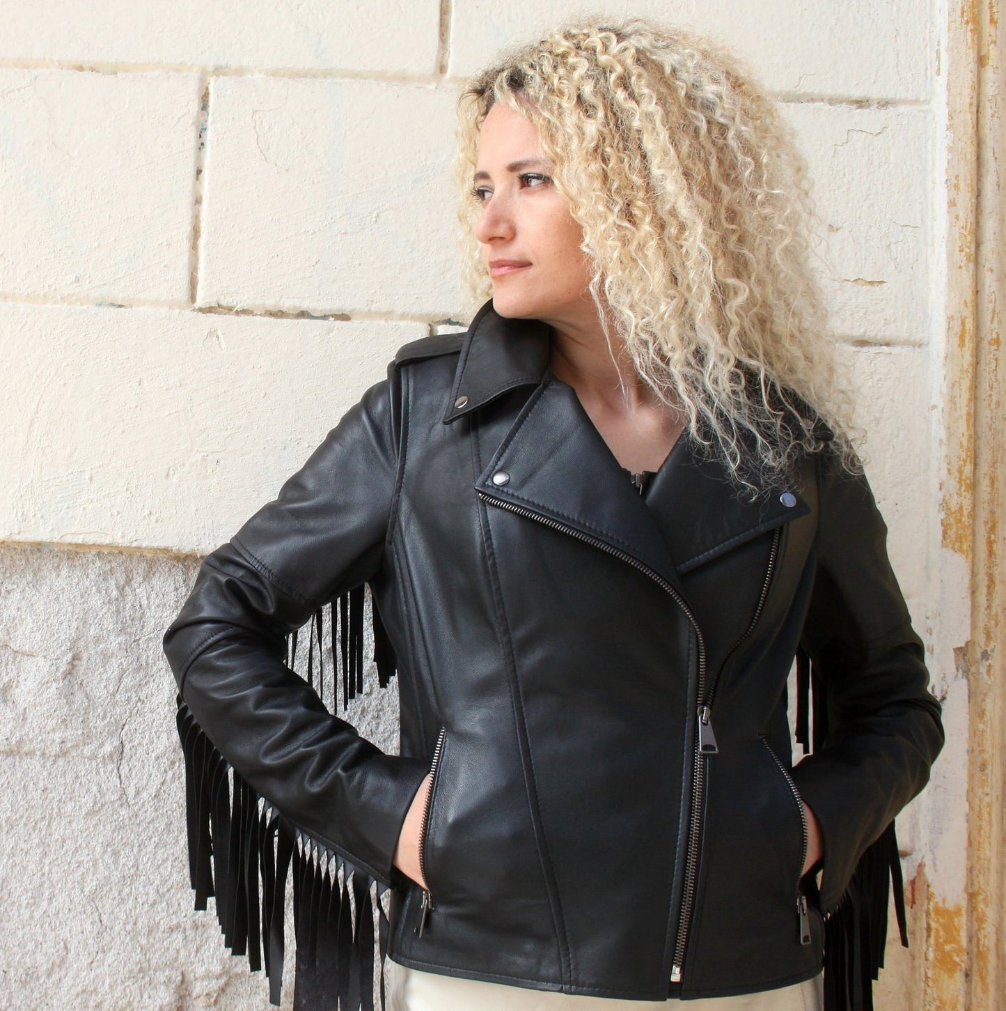 Women's Real Genuine Black Fringe Motorbike Leather Jacket