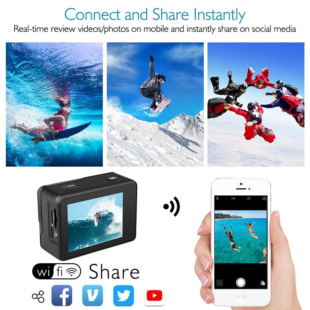 4K 60FPS HD Waterproof Wireless WIFI Sport Action EIS Camera