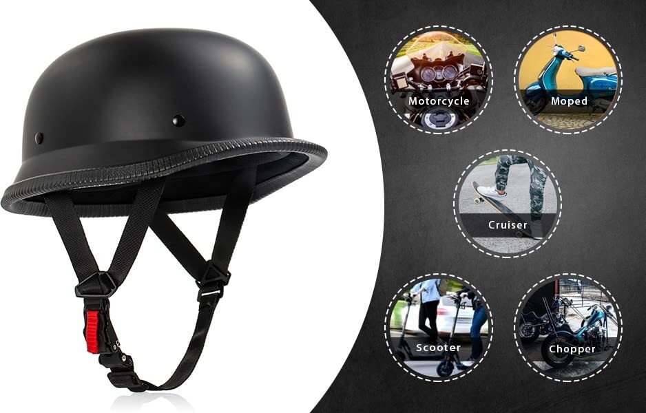 ELECOVER Half Motorcycle German Style Helmet for Cruiser Super Black