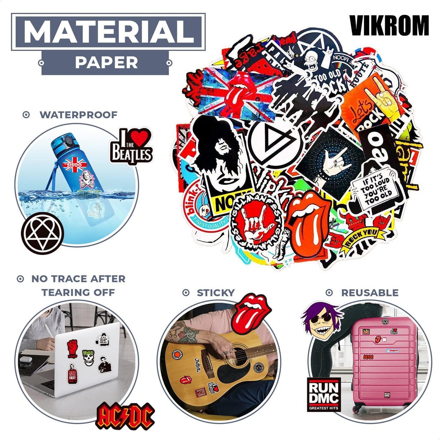 100Pcs Rock Band Stickers Music Car Stickers for Guitar Stickers