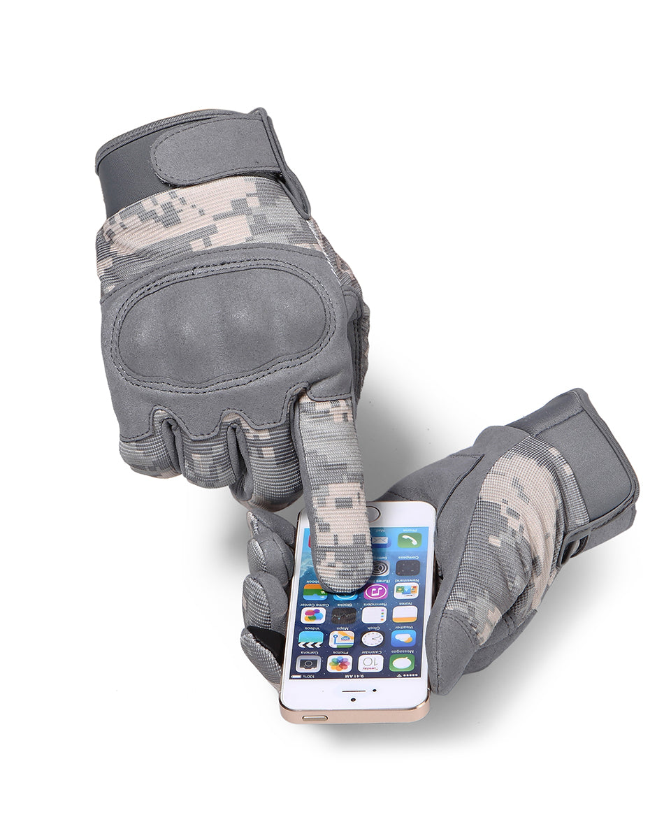 ACU Camouflage Touch Screen Motorcycle Hard Knuckle Full Finger Gloves