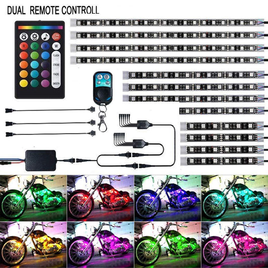 12Pcs Motorcycle LED Light Kit Strips Multi-Color Accent Glow Neon